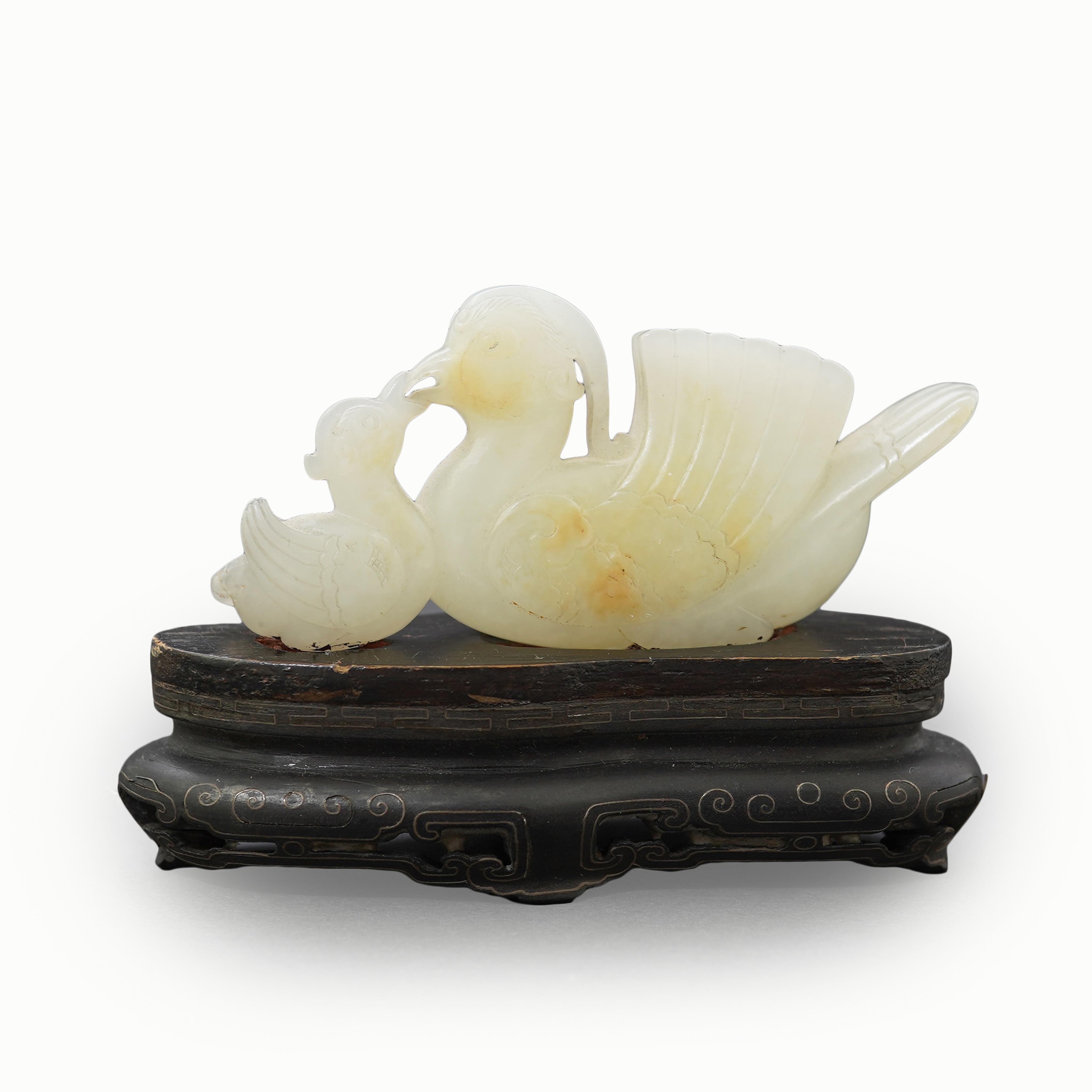A Chinese white jade mandarin duck group, 18th/19th century